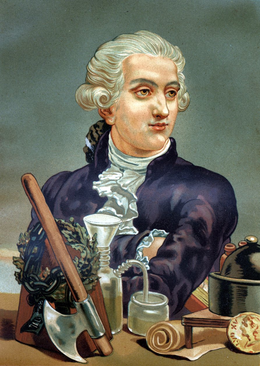 Portrett av Antoine Laurent de Lavoisier (1743 - 1794), fransk kjemiker. etter «Science and its Men» av Louis Figuier. Barcelona 1881. av Anonymous Anonymous