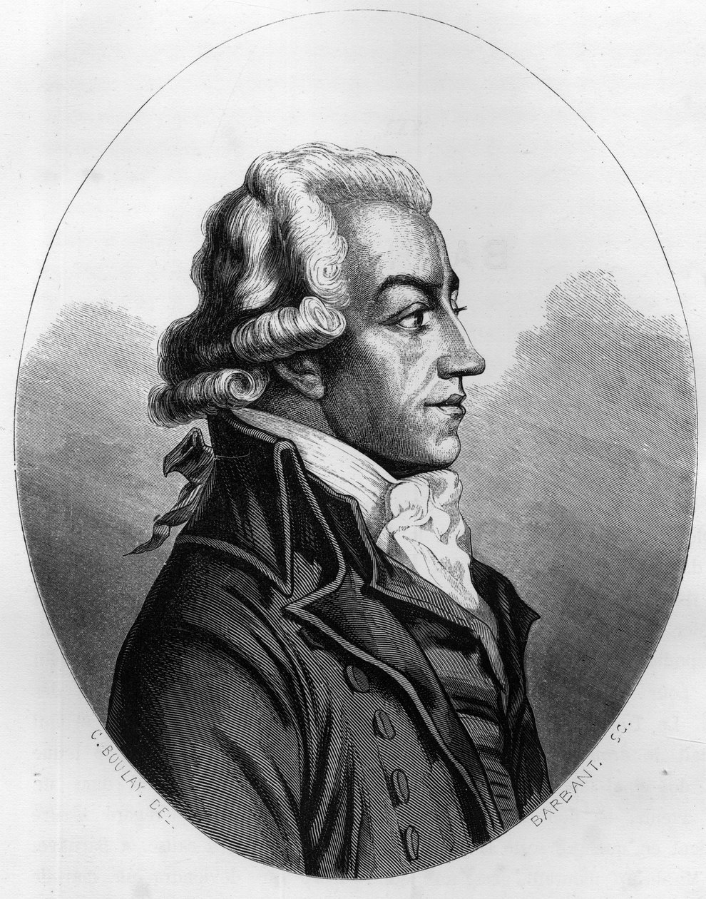 Portrett av Antoine Pierre Joseph Marie Barnave (1761-1793) fransk politiker - Gravering fra 1863 i "Den røde boken - Histoire De L