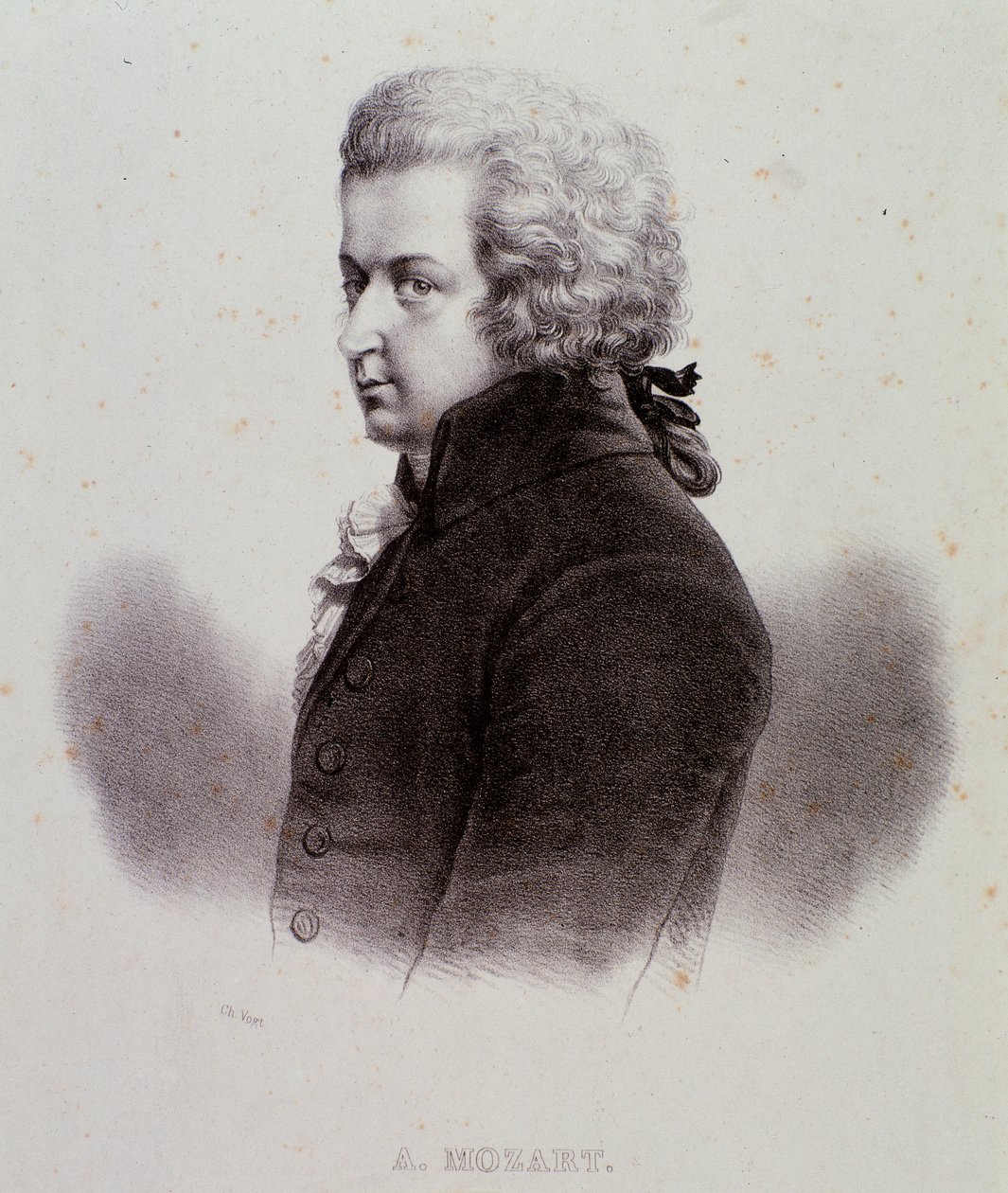 Portrett av den østerrikske komponisten Wolfgang Amadeus Mozart (1756-1791) Gravering. 1800-tallet. Milanesisk privatsamling av Anonymous Anonymous