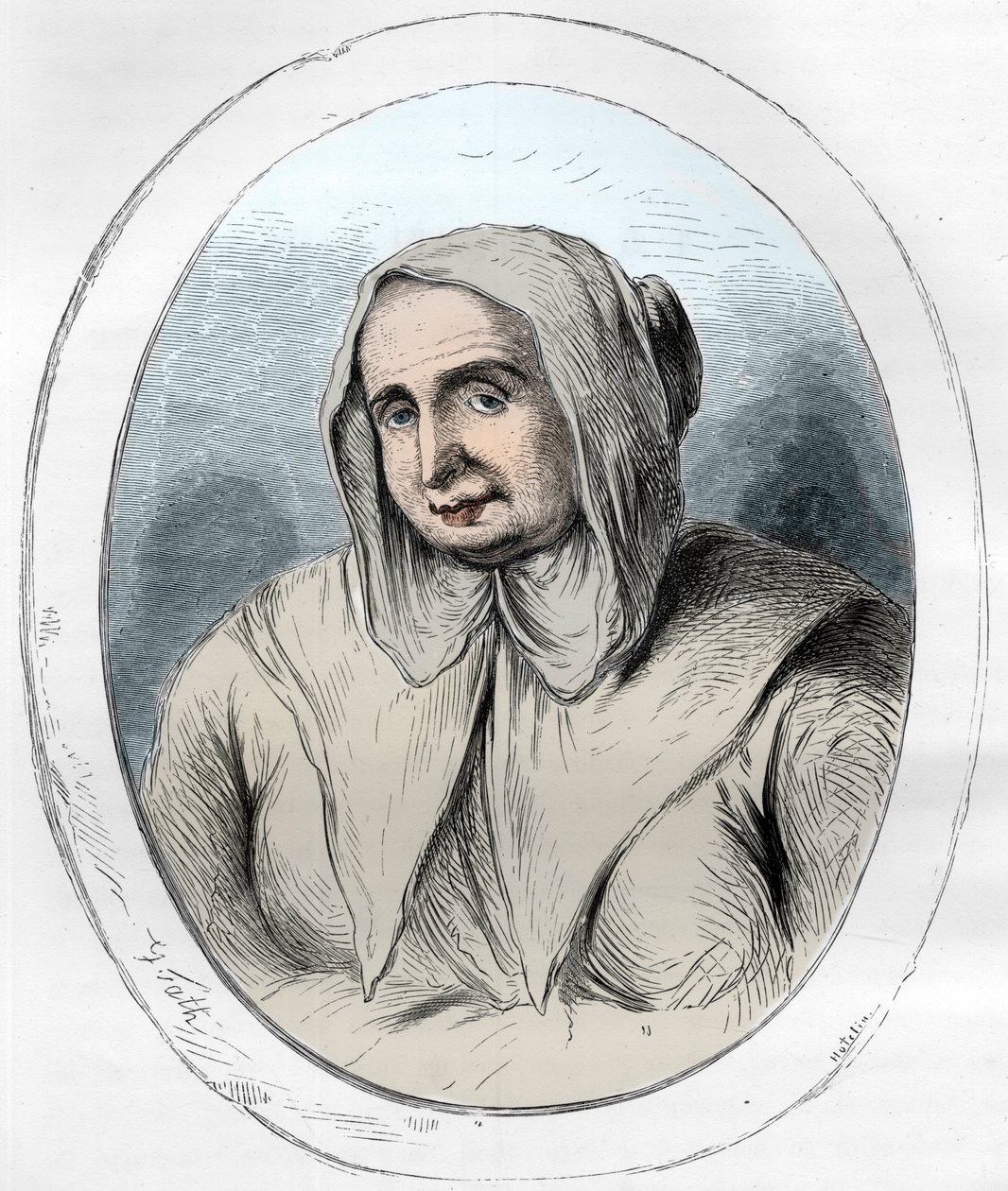 Portrett av Catherine Monvoisin (La Voisin) (1640-1680) (gravering) - Affaire des poisons: Catherine Deshayes, kone Monvoisin og kallenavnet La Voisin (1640-1680) - Gravering av 1863 i "Le Livre Rouge - Histoire De L