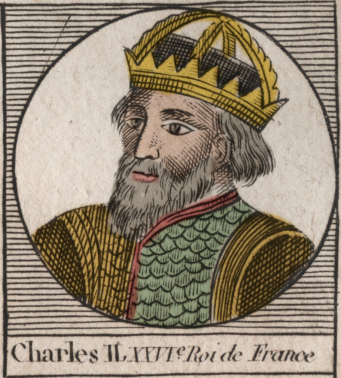 Portrett av Charles II den skallede (823-877), konge av Frankrike - Charles II (823-877) den skallede - gravering fra "Instruction sur l