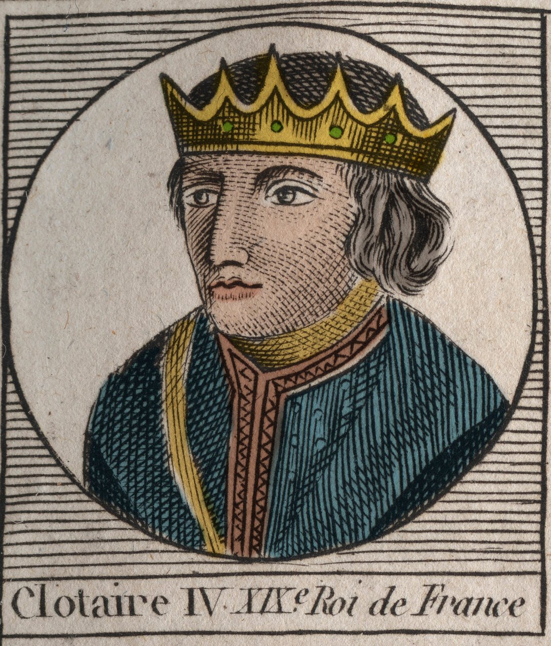 Portrett av Clothaire (Clothaire) IV (ca. 685-719), konge av frankene av Austrasia fra 717 til 719 - Chlothar IV (eller Chlotar) konge av Frankene - gravering fra "" Instruction sur l