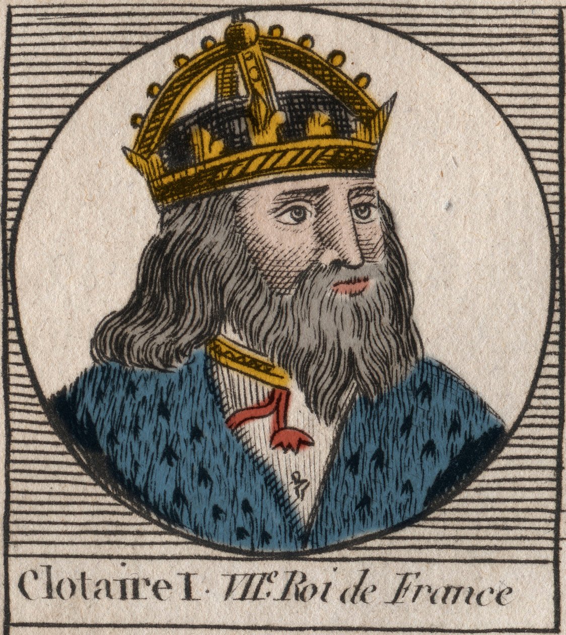 Portrett av Clothaire I (497 - 561), konge av Neustria og konge av frankerne - Clothar I, konge av frankerne - gravering fra "Instruction sur l