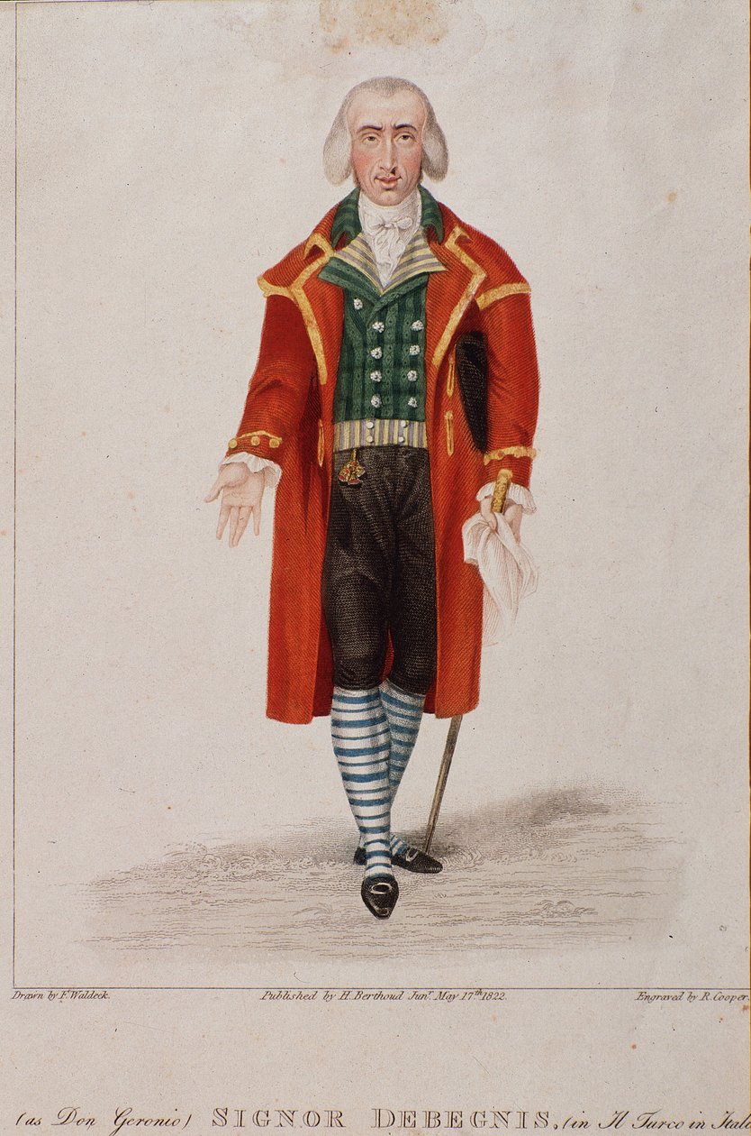 Portrett av Don Geronio tolket av Dennis, karakter fra The turk in Italy, opera av Gioachino Rossini av Anonymous Anonymous