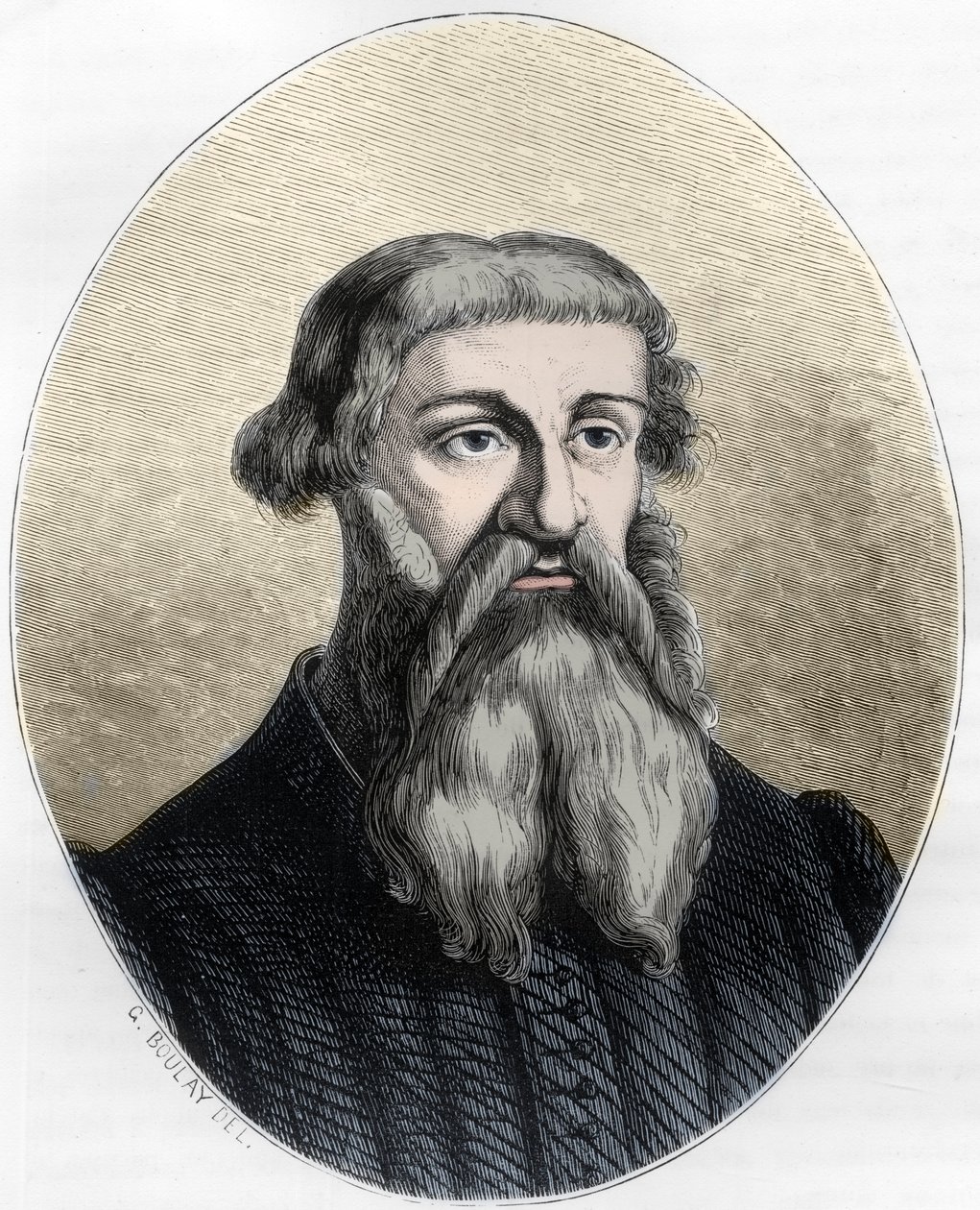 Portrett av Etienne Dolet, fransk lærd, oversetter og skriver - portrett av Etienne Dolet (1509 -1546), fransk forfatter, poet, skriver, humanist - Gravering av 1863 i "Le Livre Rouge - Histoire De L