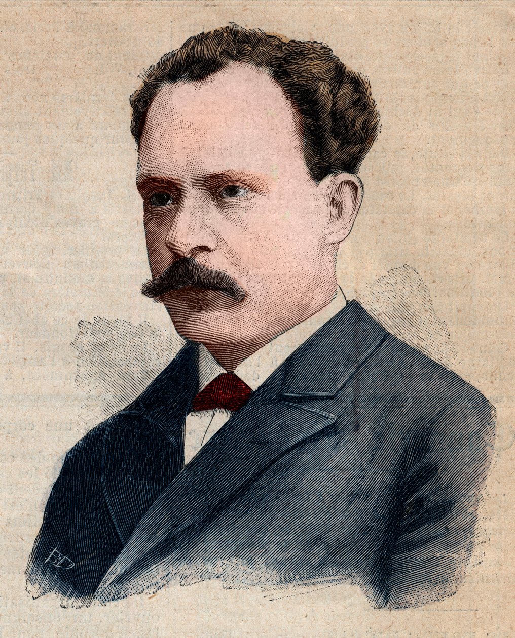 Portrett av Eugene Turpin (1848-1927), kjemiker som spesialiserer seg på eksplosiver. Gravering i “” Le petit Parisien”” fra 1891. Privat samling. av Anonymous Anonymous