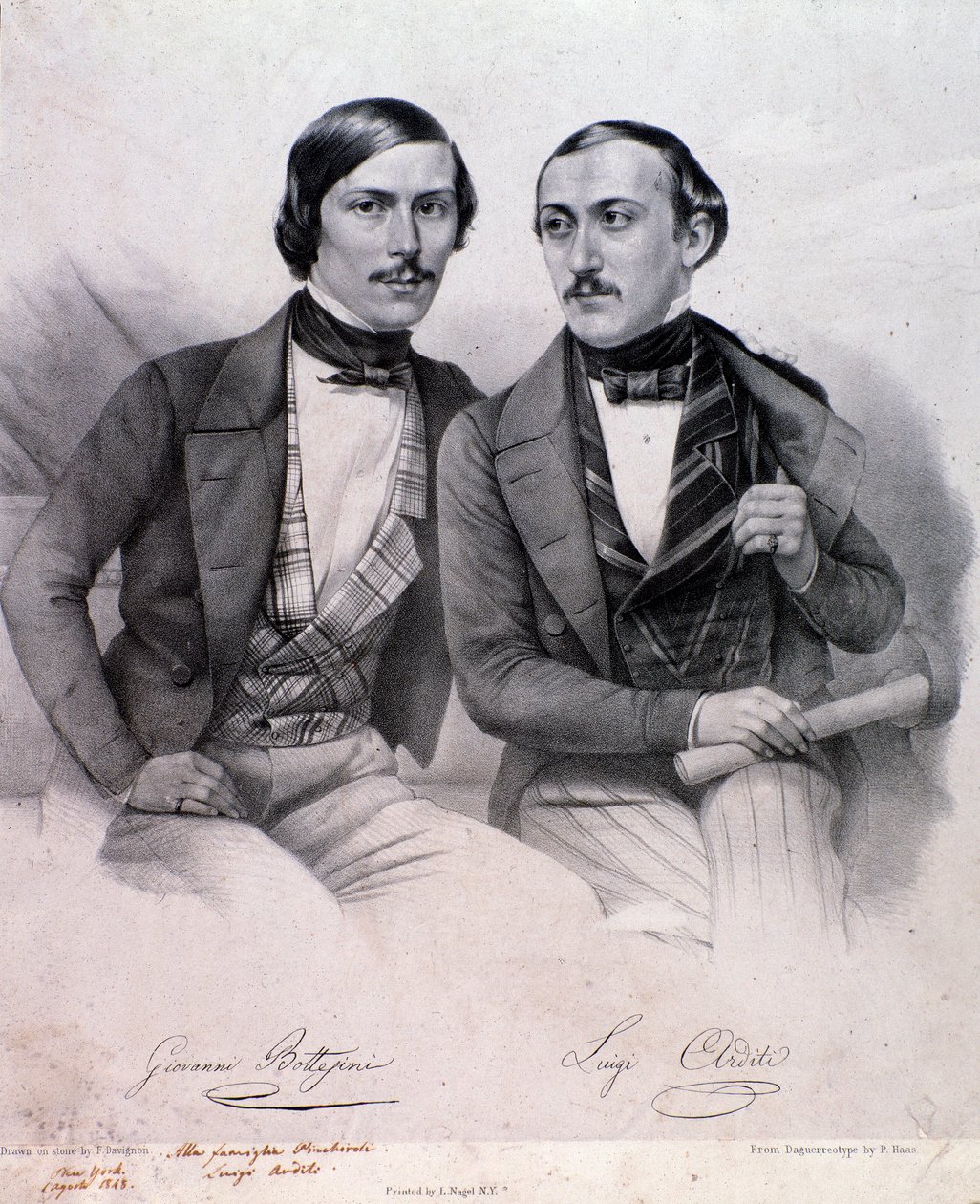 Portrett av Giovanni Bottesini (til venstre) og Luigi Arditi (gravering av Anonymous Anonymous