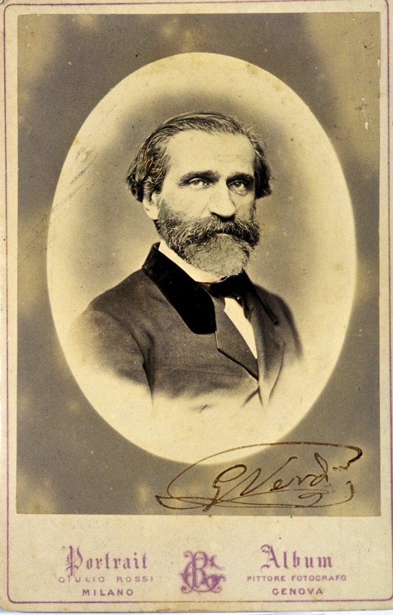 Portrett av Giuseppe Verdi (1813-1901), italiensk komponist. ca 1850.Privat samling.Milan av Anonymous Anonymous