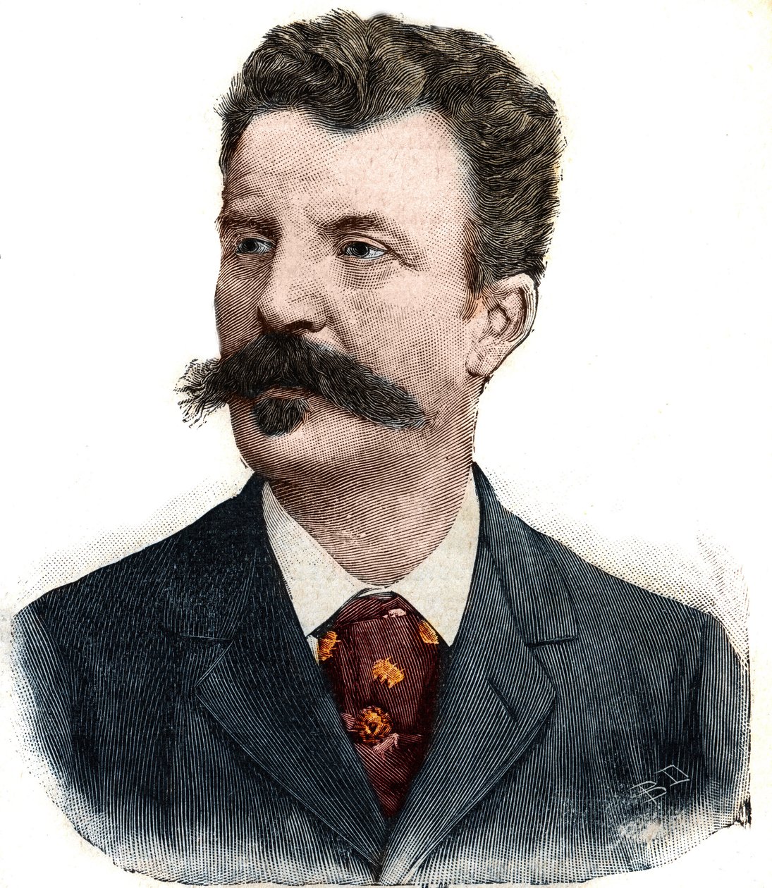 Portrett av Guy de Maupassant (1850-1893) fransk forfatter. Gravering i "" Le Peute Parisien"" av Anonymous Anonymous
