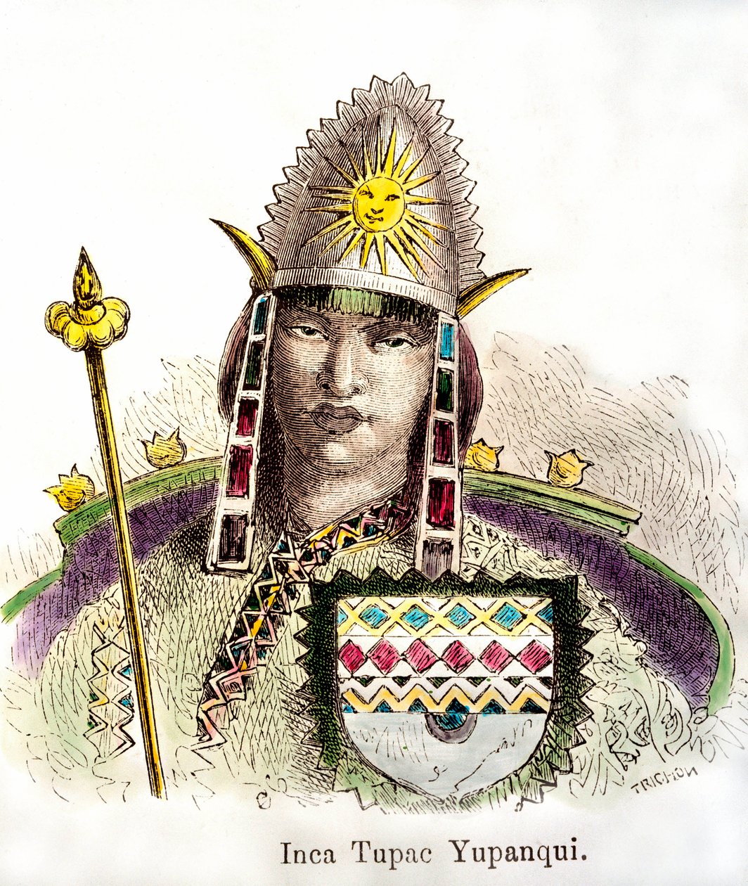 Portrett av inka-keiseren Tupac Yupanqui (regnant fra 1471-1493). Gravering fra 1800-tallet Privat samling av Anonymous Anonymous