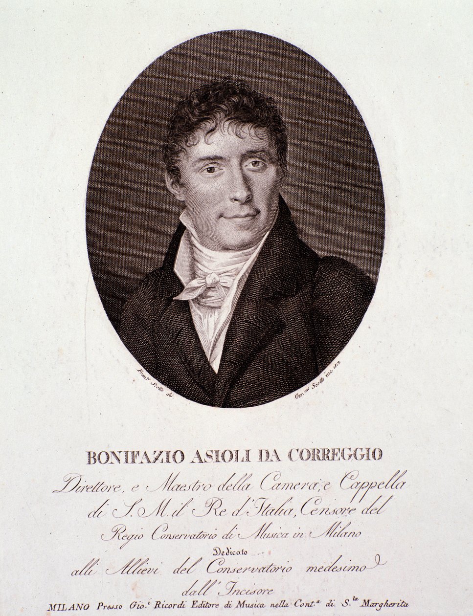 Portrett av den italienske komponisten Bonifazio Asioli (1769-1832) Gravering. 1800-tallet. Privat samling av Anonymous Anonymous
