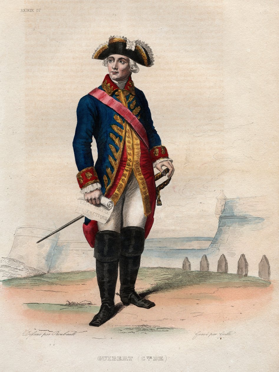 Portrett av Jacques Antoine Hippolyte (Jacques-Antoine-Hippolyte), greve av Guibert (1743-1790), fransk general og militærskribent - Illustrasjon fra "" Le Plutarque Français"" av Edmond Mennechet av Anonymous Anonymous