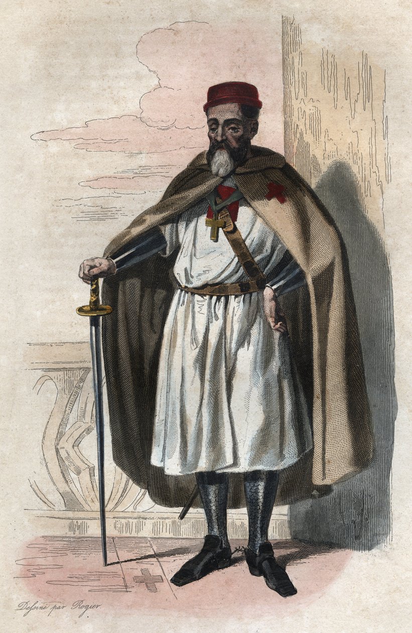 Portrett av Jacques av Molay (Jacques de Molay) (Molai) (1243-1314), stormester for tempelridderne. illustrasjon fra ""The French Plutarch"" av Edmond Mennechet av Anonymous Anonymous