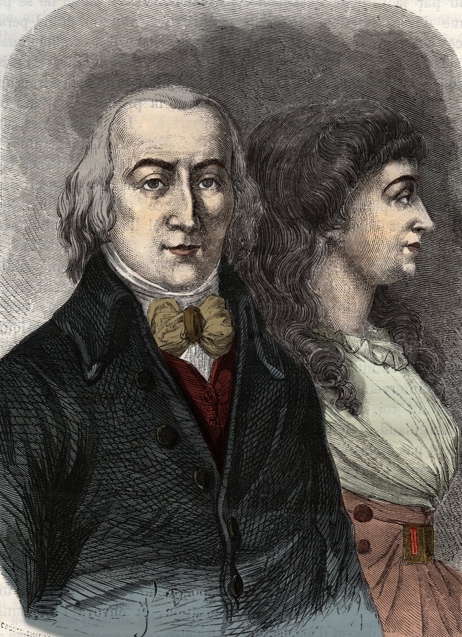 Portrett av Jean Marie Roland, Viscount de la Platier (1734-1793) med Manon Roland, eller Jeanne Marie, eller Manon Phlipon (fru Roland) (fru Roland). av Anonymous Anonymous