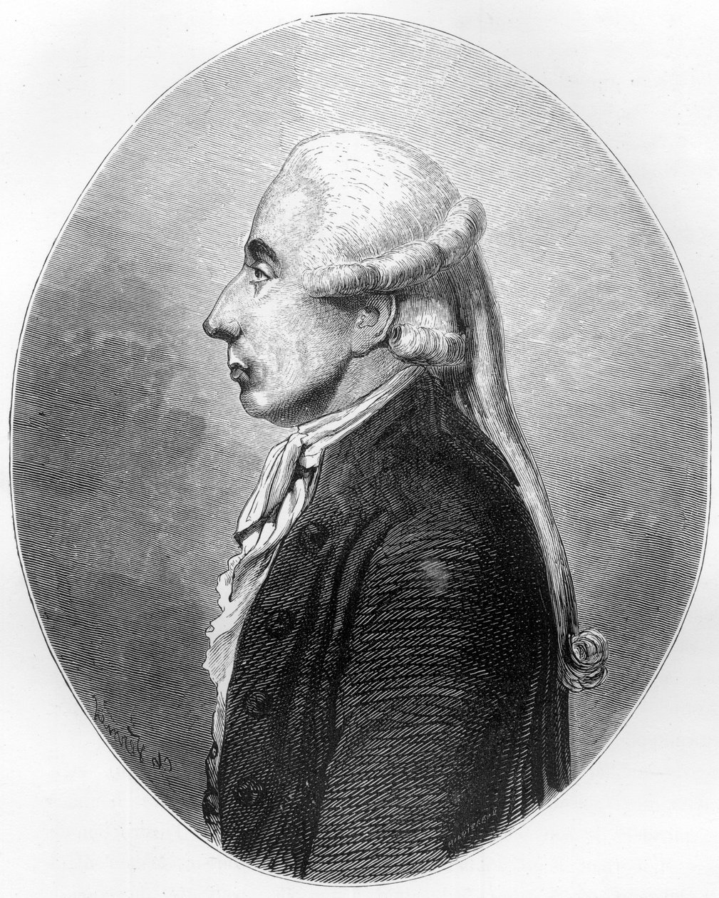 Portrett av Jean Sylvain Bailly (1736 - 1793) lærd og politiker, borgermester i Paris fra 1789 til 1791 - Gravering fra 1863 i "" Le Livre Rouge - Histoire De L