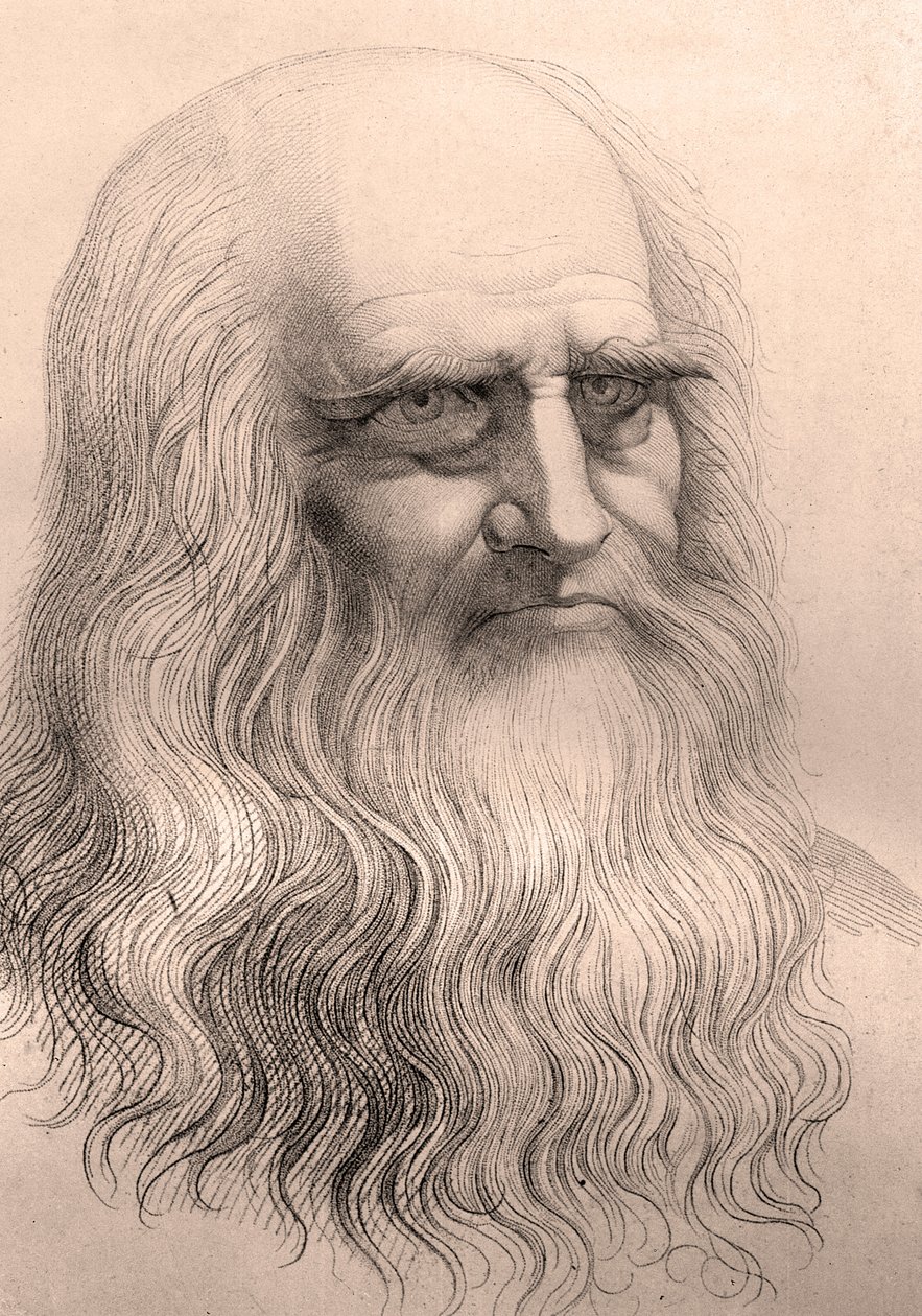 Portrett av Leonardo Da Vinci (Leonard de Vinci) (1452 - 1519) fra hans selvportrett. av Anonymous Anonymous