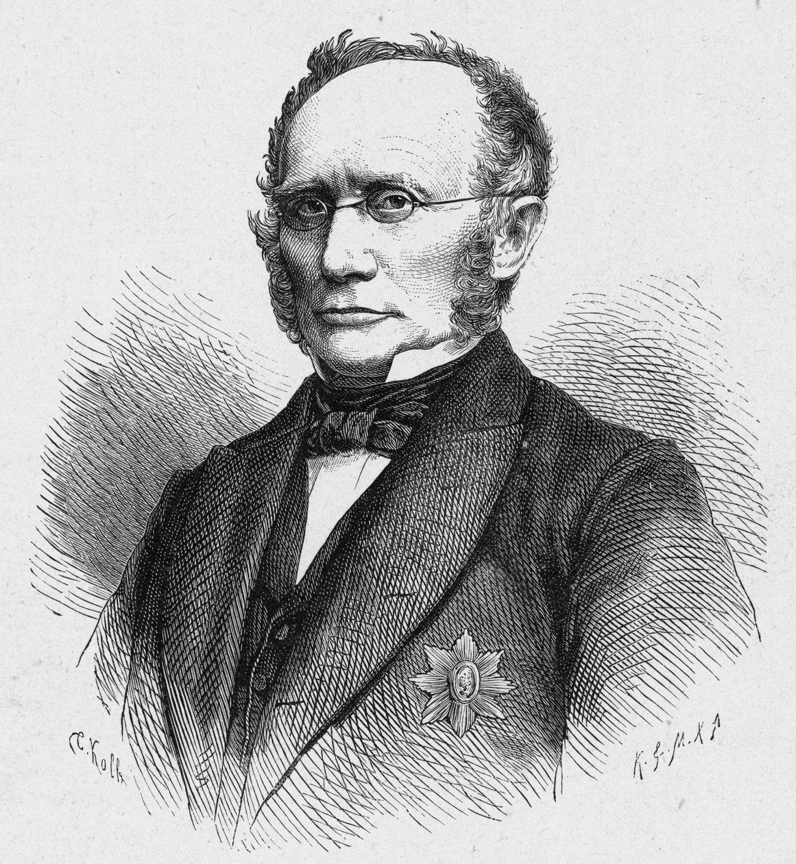 Portrett av Ludwig Windthorst (1812–1891), tysk katolsk politiker. Gravering i "The Catholic Missions in the XIXth Century" av Louis-Eugene (Louis Eugene) Louvet. privat samling. av Anonymous Anonymous