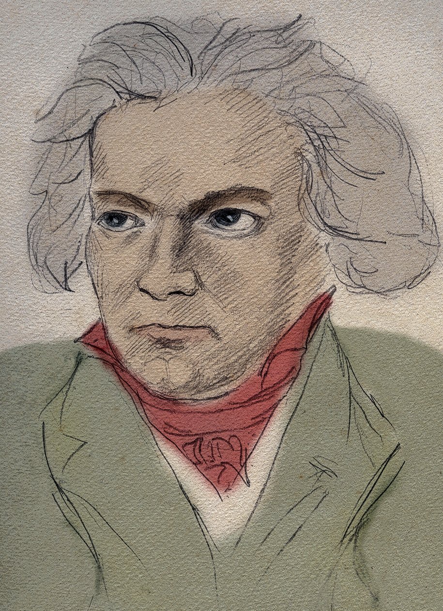 Portrett av Ludwig van Beethoven (1770-1827) tysk komponist - anonym tegning fra begynnelsen av det 20. århundre - Privat samling - av Anonymous Anonymous