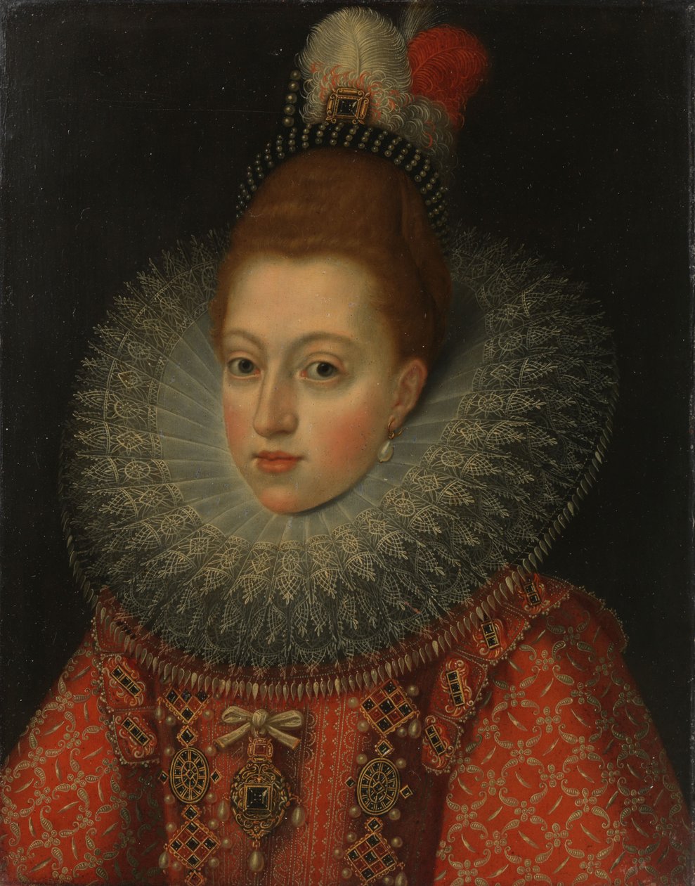 Portrett av Margaret av Østerrike (1584-1611) dronning av Spania, ca. 1600 (olje på kobber) av Anonymous Anonymous