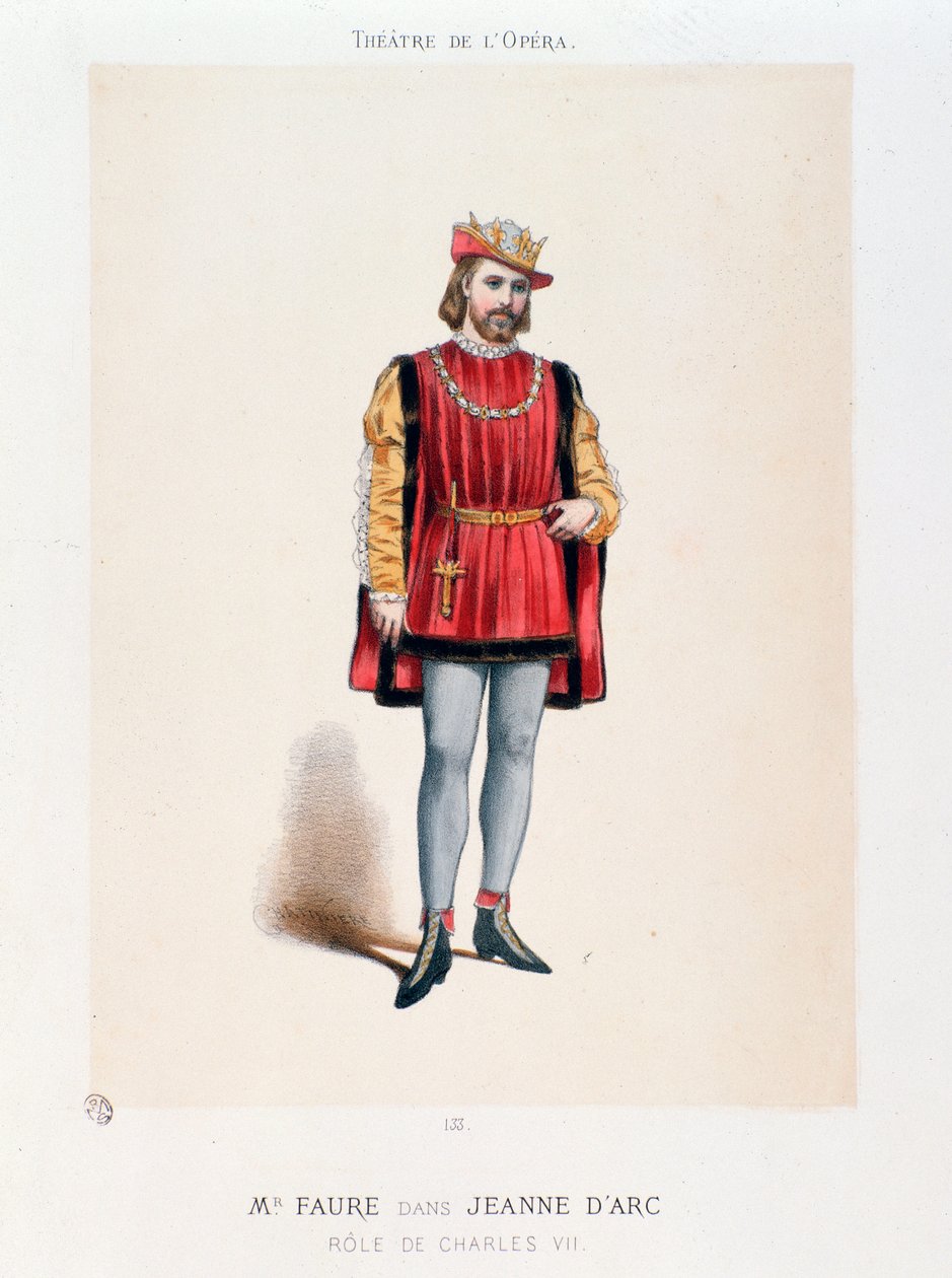 Portrett av Mr. Faure som tolker kong Charles VII i operaen Joan of Arc at the Bucher av Honegger av Anonymous Anonymous