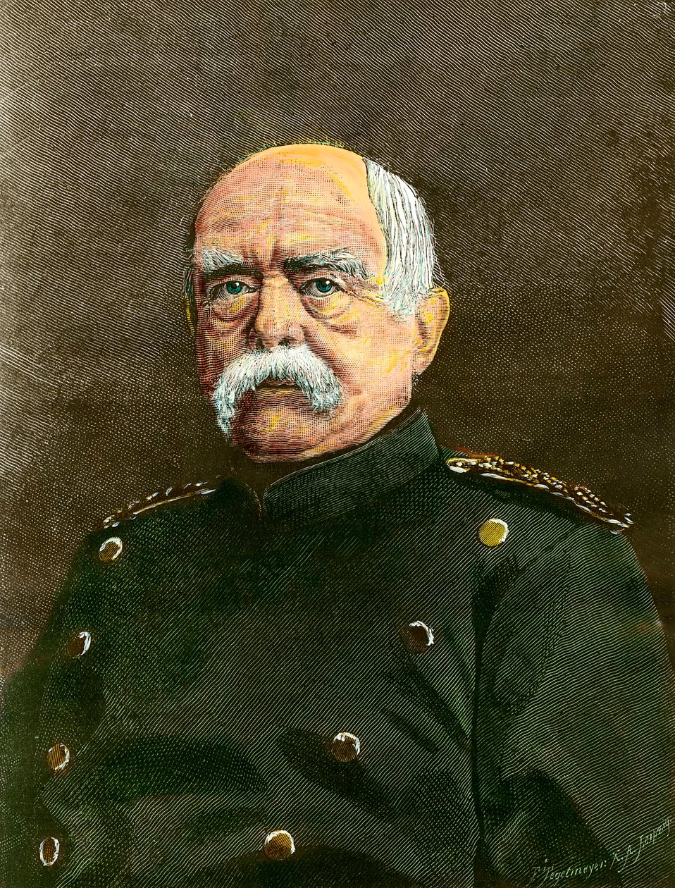 Portrett av Otto Von Bismarck (1815-1898) kansler i Preussen. Gravering av 1800-tallets privatsamling av Anonymous Anonymous