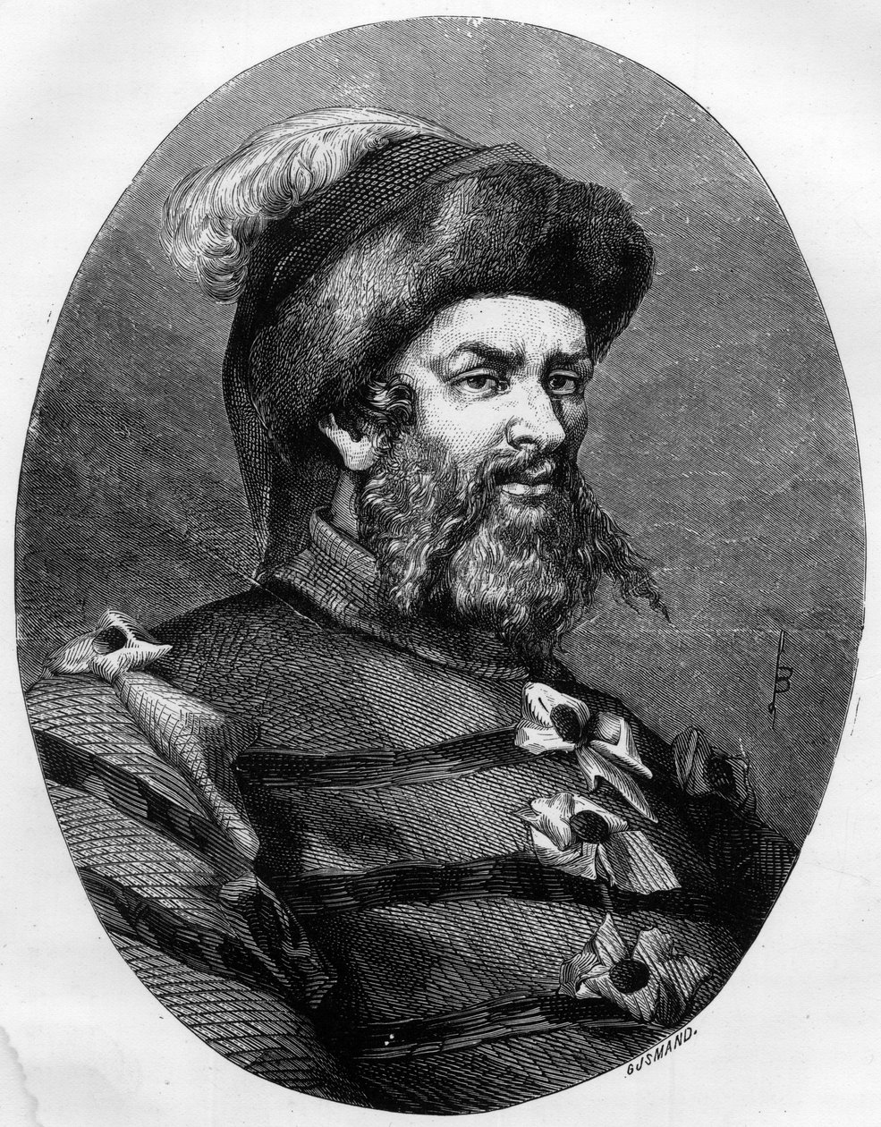 Portrett av Philippe Guillery (Guilleri) (1566-1608) Fransk brigand - Gravering av Leon Bailly fra 1863 i "" Le Livre Rouge - Histoire De L