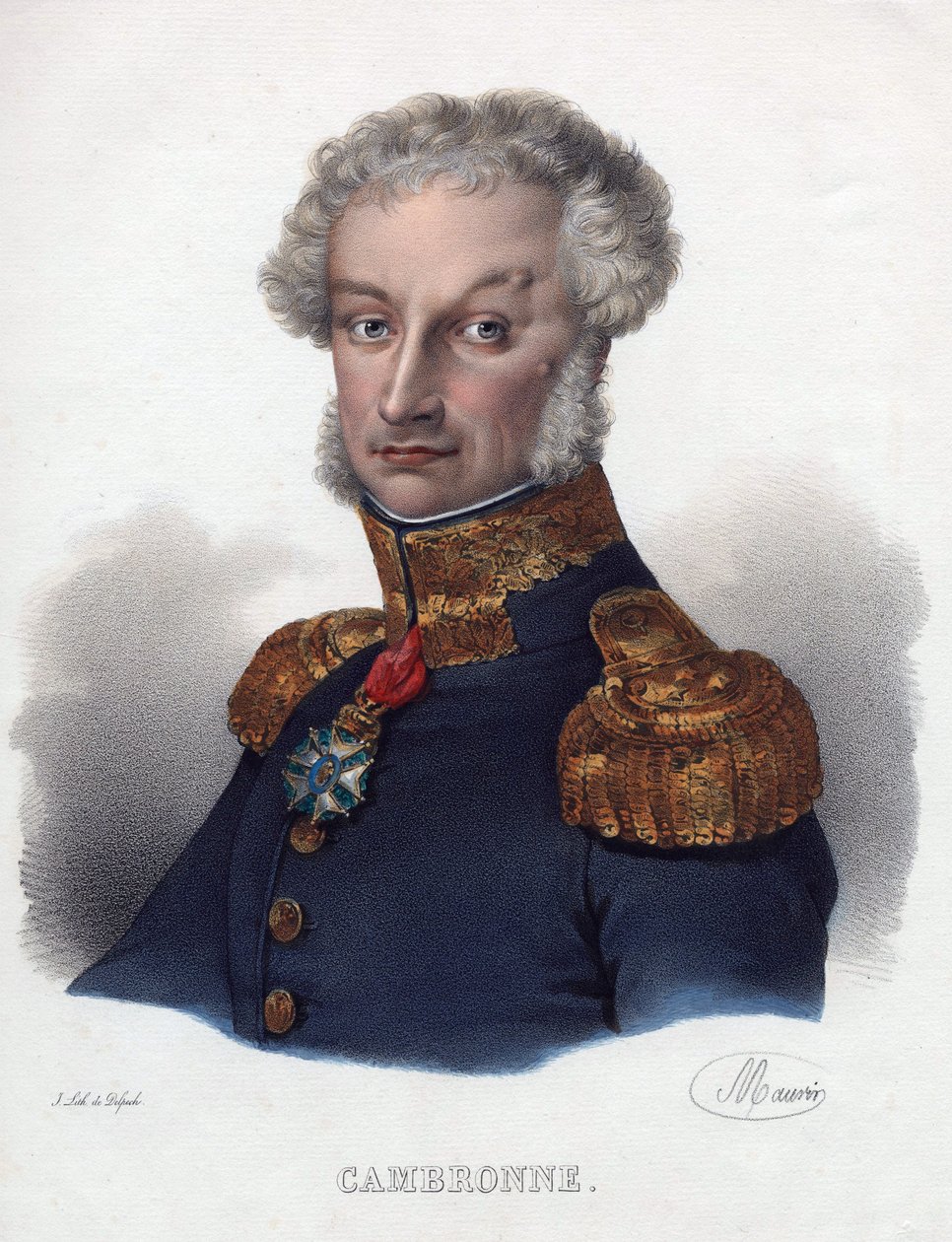 Portrett av Pierre Cambronne (1770-1842) - Anonym - 1835 - Litografi, akvarell - 32x24 - Privat samling av Anonymous Anonymous