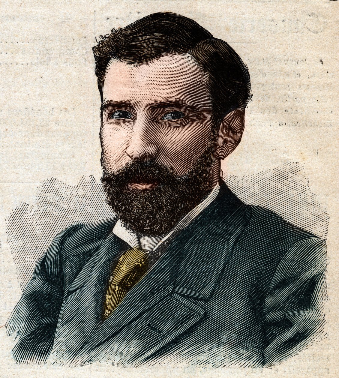 Portrett av Pietro Paolo Savorgnan de Brazza eller Pierre Paul Francois Camille Savorgnan de Brazza på fransk (1852-1905) generalguvernør i Fransk Kongo. Gravering i "" Le Petro Parisien "" av Anonymous Anonymous