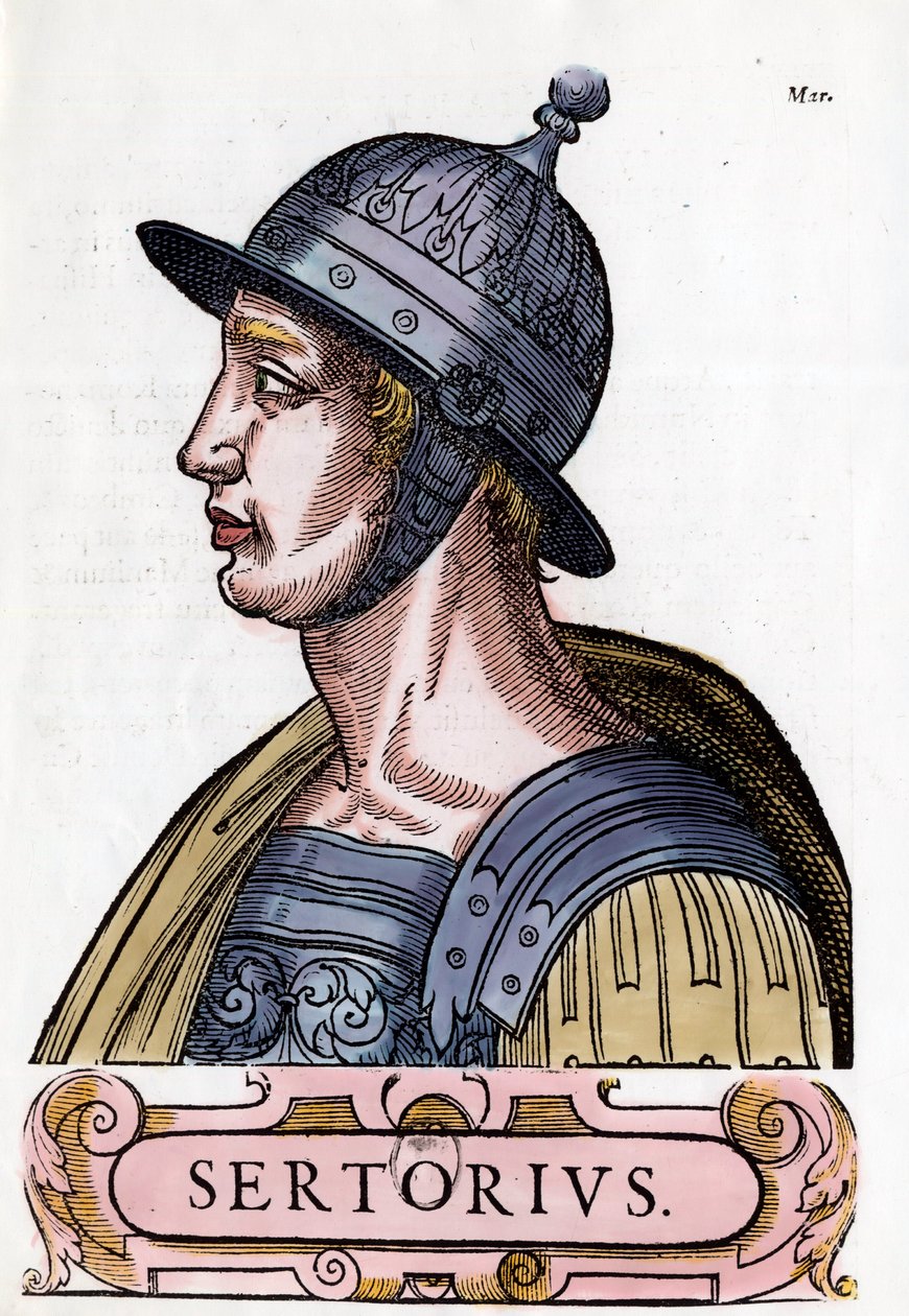 Portrett av Quintus Sertorius (123-72 f.Kr.), romersk general. Gravering. Privat samling. av Anonymous Anonymous