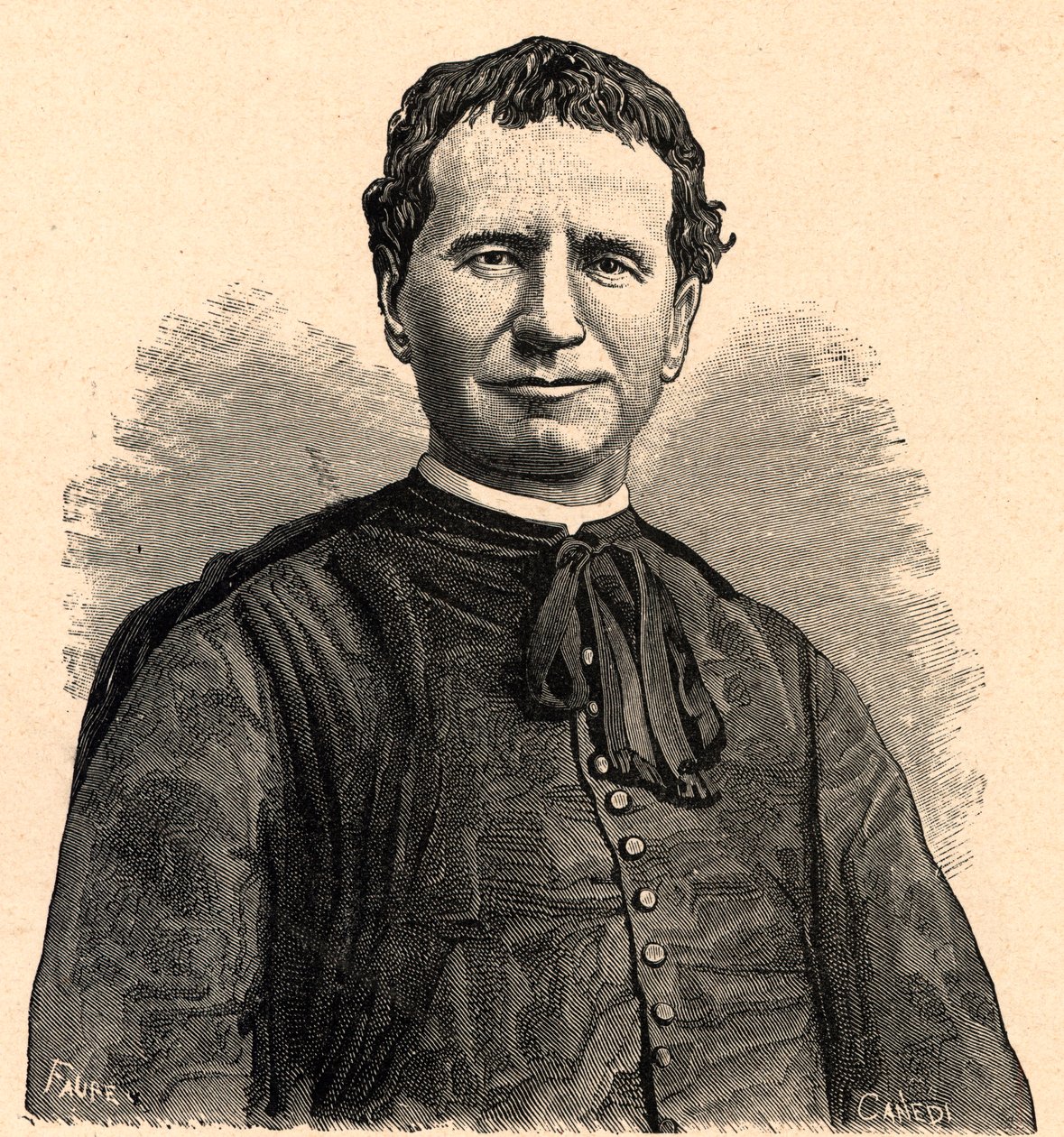 Portrett av Saint John Bosco eller Don Bosco (Giovanni Melchior Bosco) (1815-1888) 1800-tallet (gravering) av Anonymous Anonymous