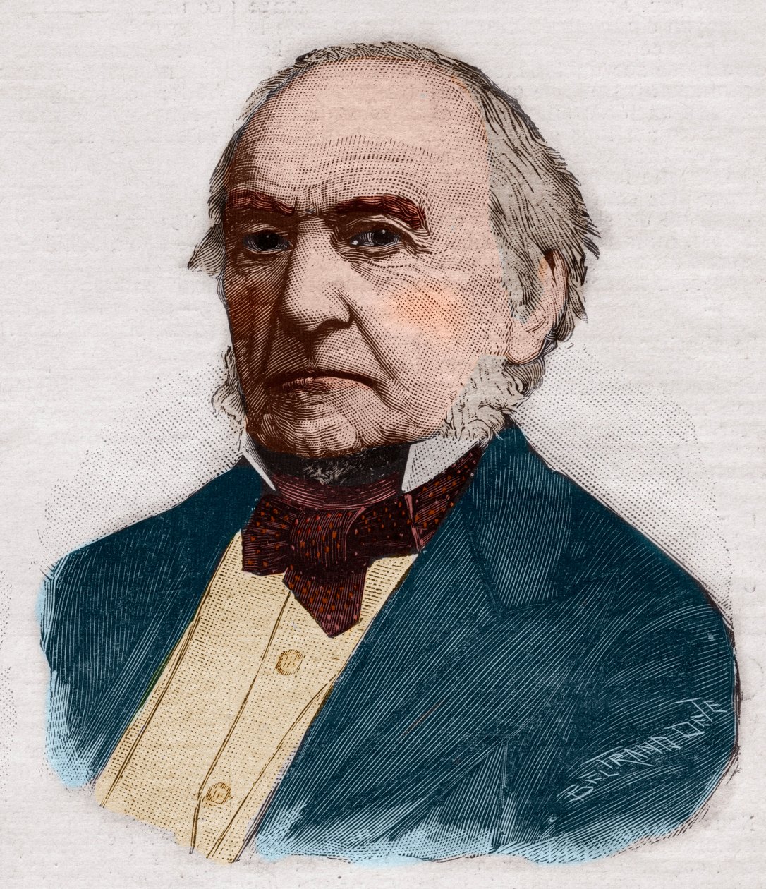 Portrett av William Ewart Gladstone (1809-1898), britisk statsminister og politiker. Gravering i “” Le petit Parisien”” fra 1891. Privat samling. av Anonymous Anonymous