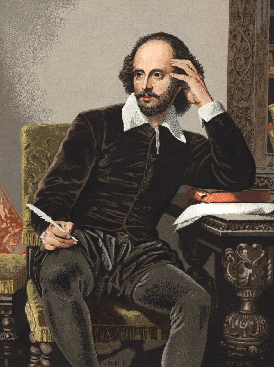 Portrett av William Shakespeare (1564-1616). fra "kjendiser menn og kvinner". Barcelona 1877 (gravering). av Anonymous Anonymous