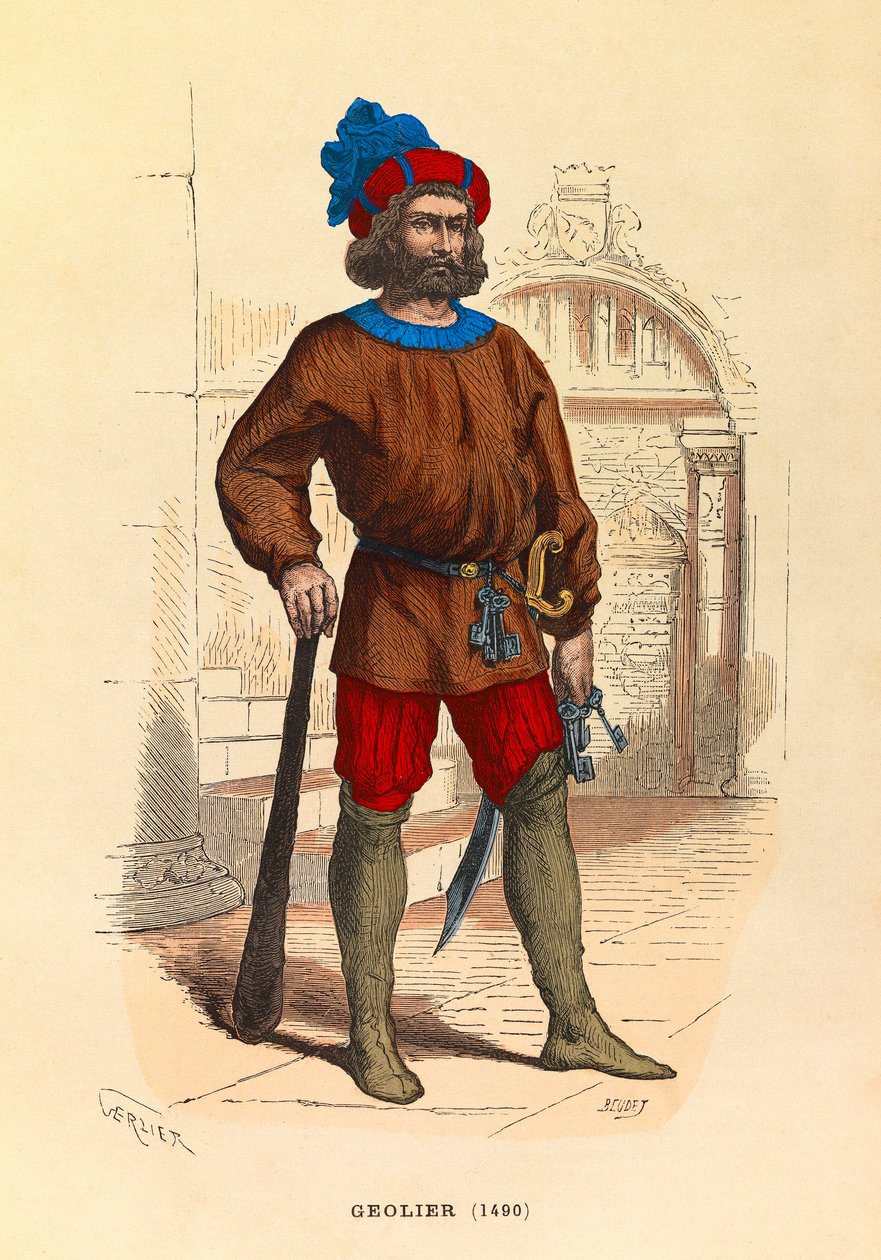 Portrett av en geolier i Paris i 1490, gravering - privat samling av Anonymous Anonymous