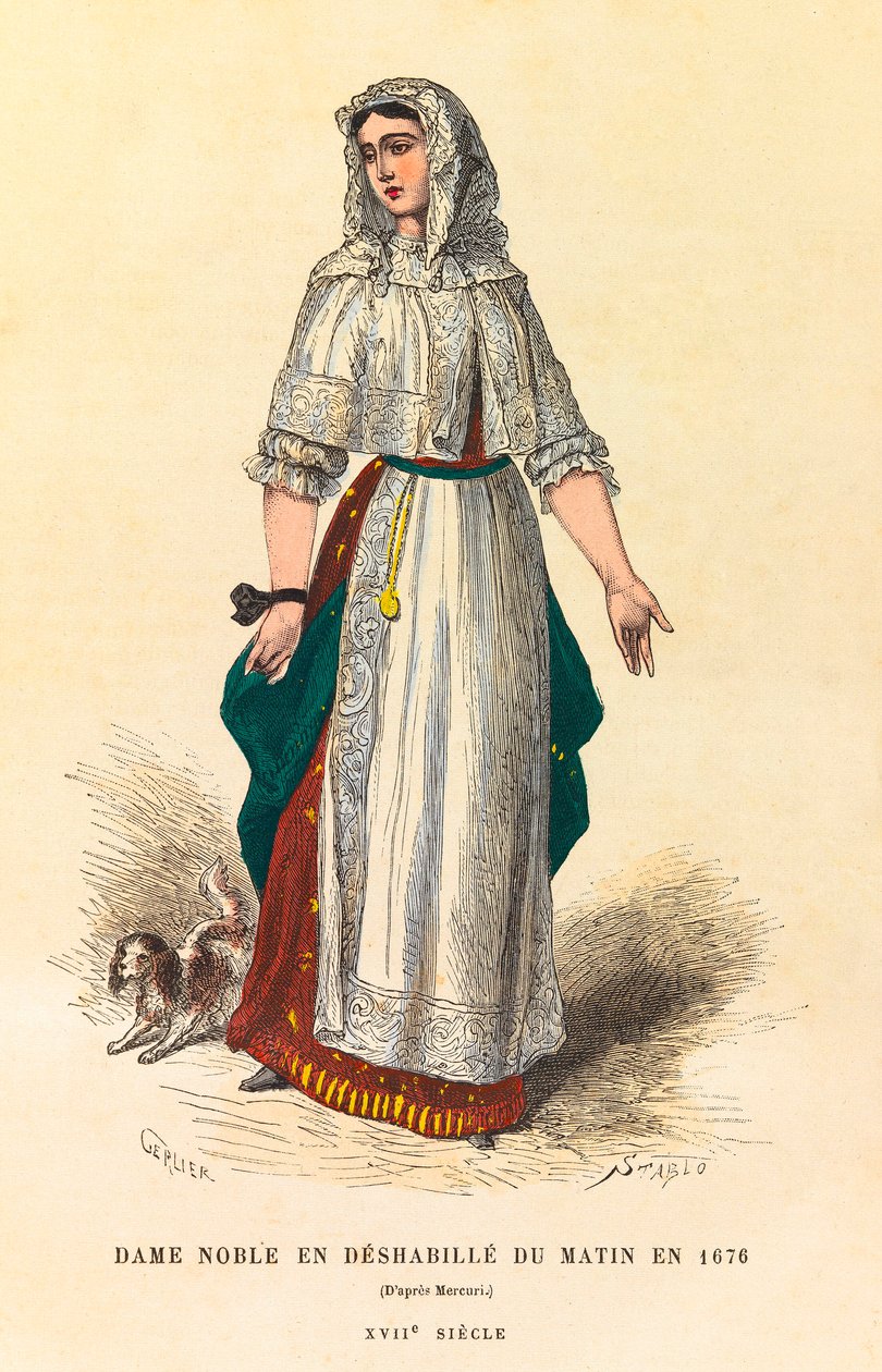 Portrett av en edel dame i morgenkjolen i 1676, gravering - privat samling av Anonymous Anonymous