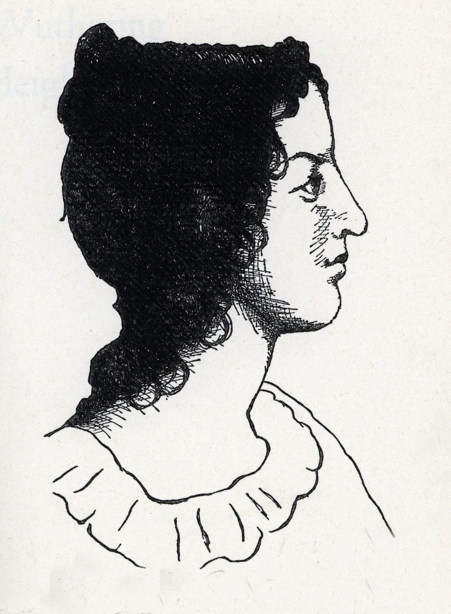 Portrett av den britiske forfatteren Emily Bronte (1818-1848) (gravering fra "Les Hauts de Hurlevent") av Anonymous Anonymous