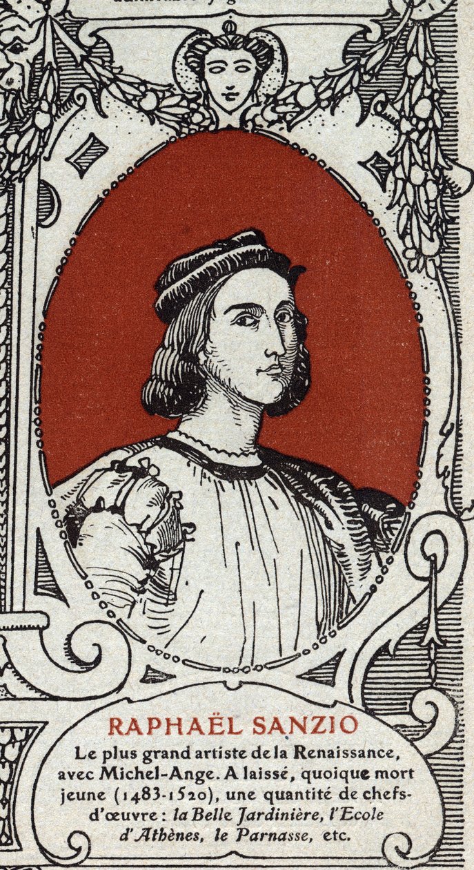 Portrait of the Italian Renaissance painter Raphael (Raffaello Sanzio 1483-1520). Engraving from 1914. Private collection. av Anonymous Anonymous