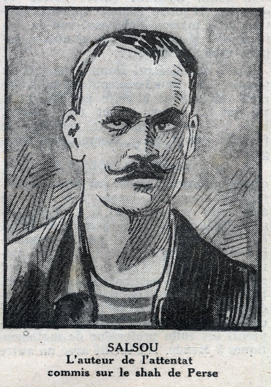 Portrett av anarkisten Francois Salsou som utførte angrepet på sjahen av Persia Muzaffar ad Din (Muzaffar ad Din), i Paris 2. august av Anonymous Anonymous
