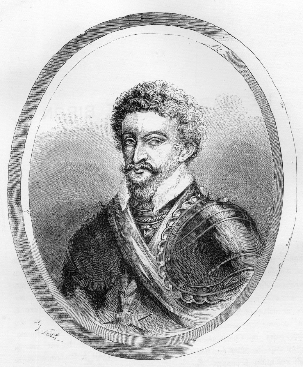 Portrett av marskalk Charles de Gontaut, baron, deretter hertug av Biron (1562-1602) - Gravering fra 1863 i "Le Livre Rouge - Histoire De L