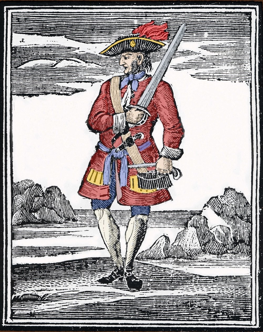Portrett av piraten Jack Rackham sier den røde eller John Rackham, bedre kjent som Calico Jack (? 1720). Gravering. av Anonymous Anonymous