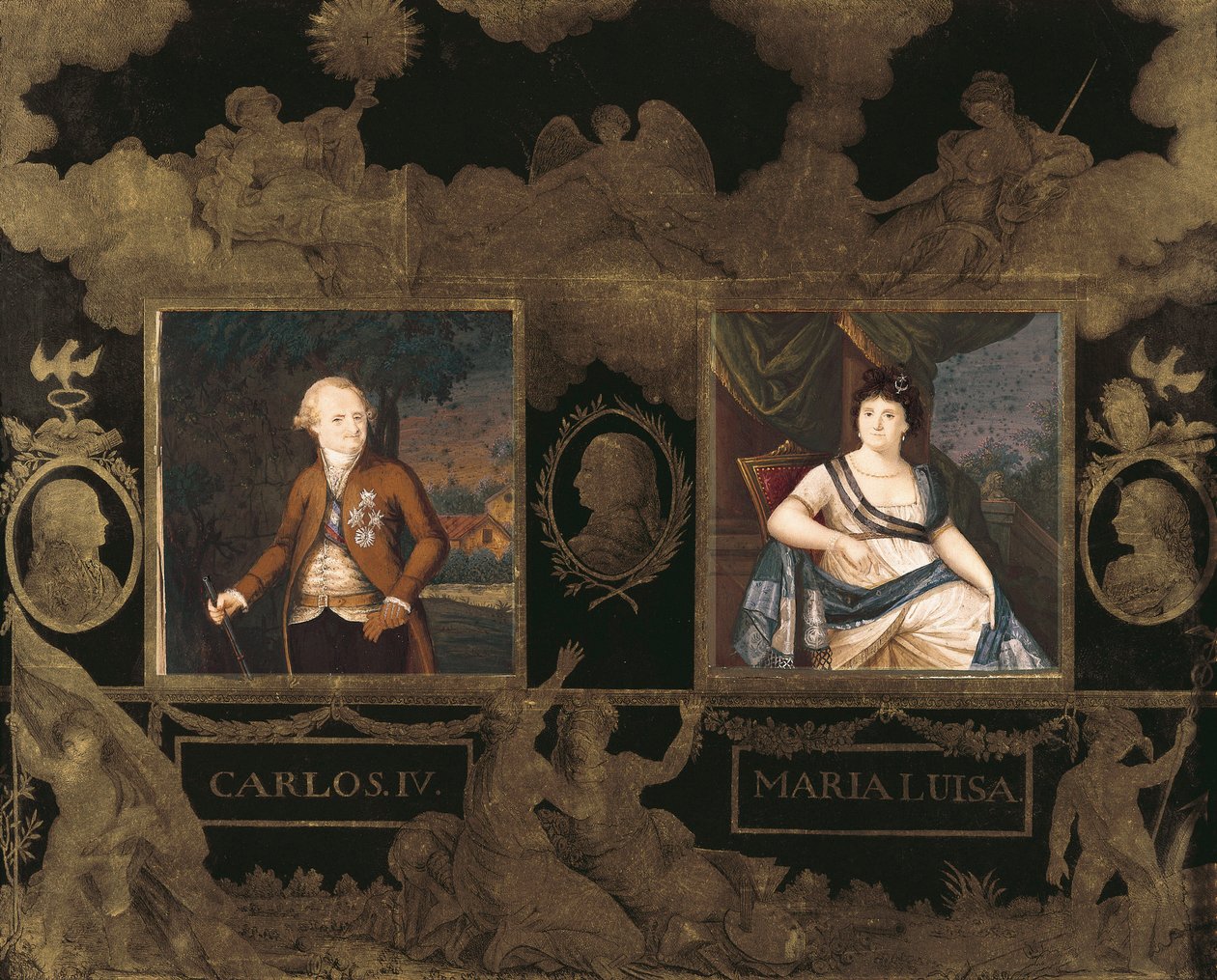 Portretter av kong Charles IV (Carlos) av Spania (1748-1819) og hans kone Marie Louise av Bourbon Parma (Maria Luisa) (1751-1819) av Anonymous Anonymous
