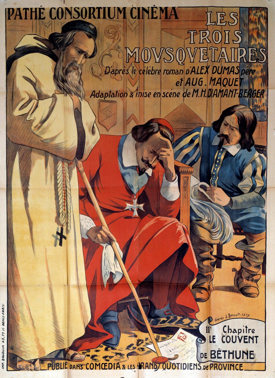 Plakat av skuespillet “The Convent of Bethune”” tilpasset fra et kapittel av “The Three Musketeers”” av Alexandre Dumas 1920 på Pathe Consortium Cinema, Private Collection - Plakat av stykket på Pathe Constrtium Cinema “” The Convent of Bethune” ” tilpasse av Anonymous Anonymous