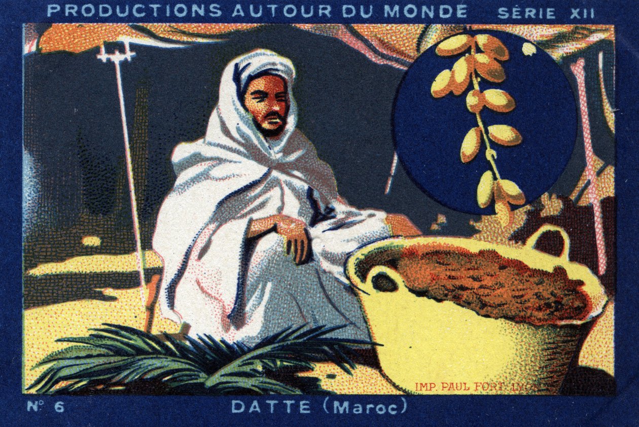 Produksjoner over hele verden: Date i Marokko. 1933 kromolitografi i "" Album Joseph-Milliat"" av Anonymous Anonymous