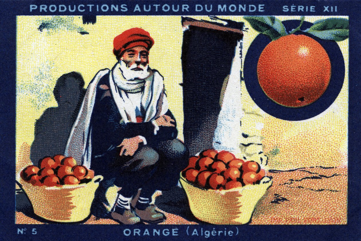 Produksjoner over hele verden: Orange i Algerie. Kromolitografi fra 1933 i "" Joseph-Milliat Album"" av Anonymous Anonymous