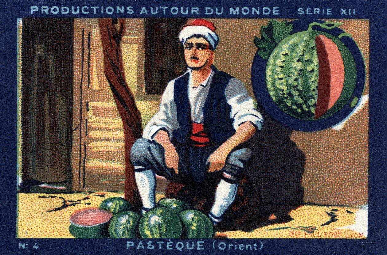Produksjoner over hele verden: pasteque in the Orient. Kromolitografi fra 1933 i "" Joseph-Milliat Album"" av Anonymous Anonymous