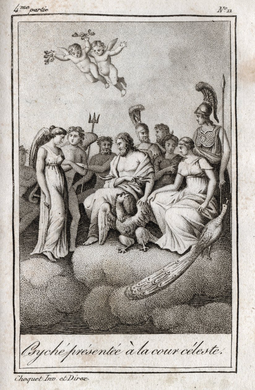 Psyche presentert for Celestial Court. Gravering fra 1819 i «Lettres a Emilie sur la mythologie» av Charles Albert Demoustier (1760-1801). Privat samling. av Anonymous Anonymous
