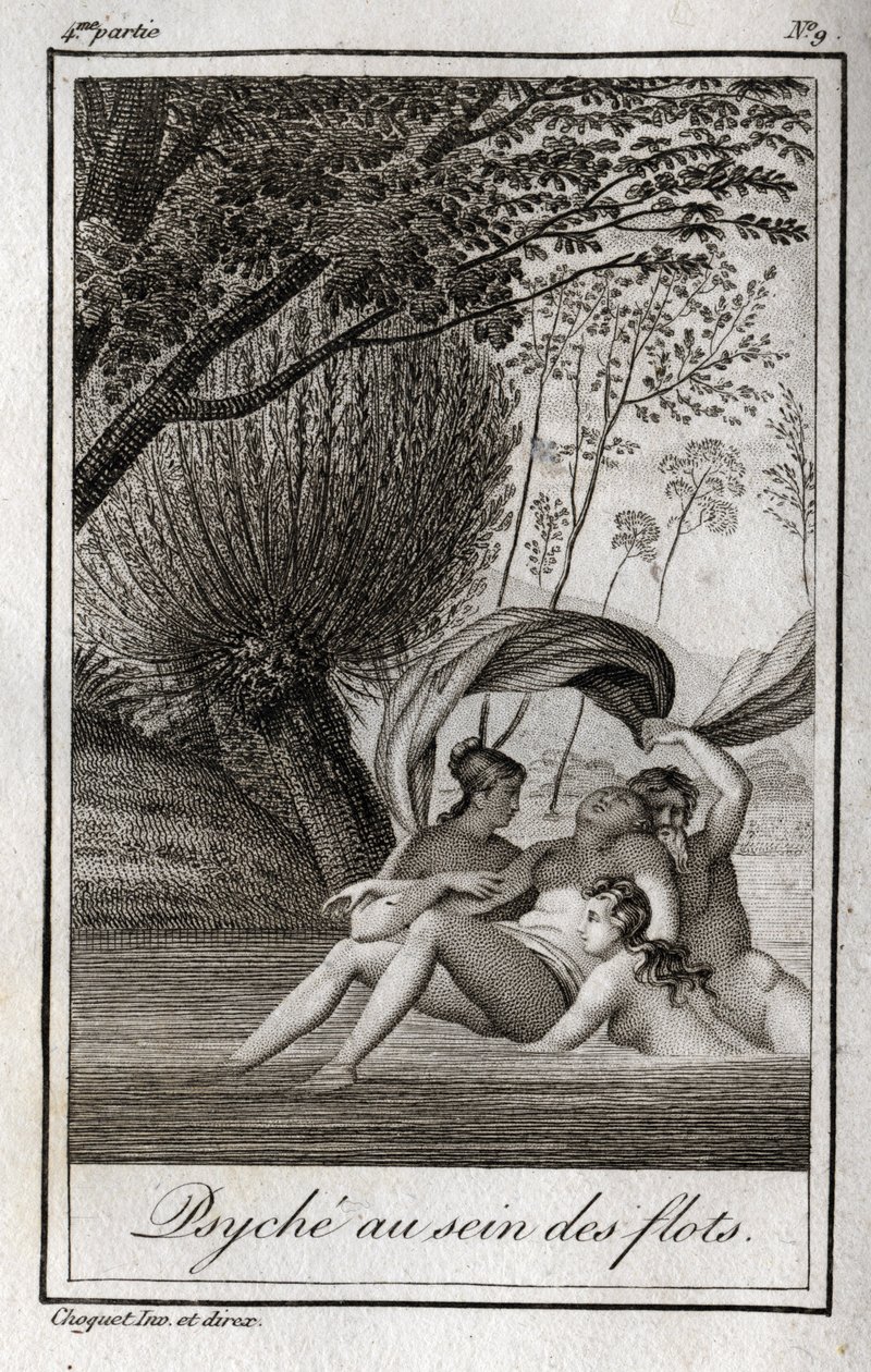 Psyche within the waves. Engraving from 1819 in “Lettres a Emilie sur la mythologie” by Charles Albert Demoustier (1760-1801). Private collection. av Anonymous Anonymous