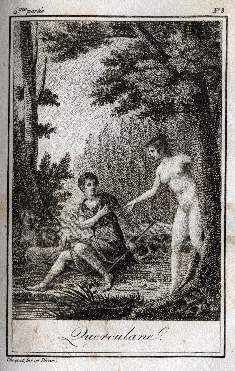 QUERCULANES, nymfer, kanalbeskyttere. Gravering fra 1819 i «Lettres a Emilie sur la mythologie» av Charles Albert Demoustier (1760-1801). Privat samling. av Anonymous Anonymous