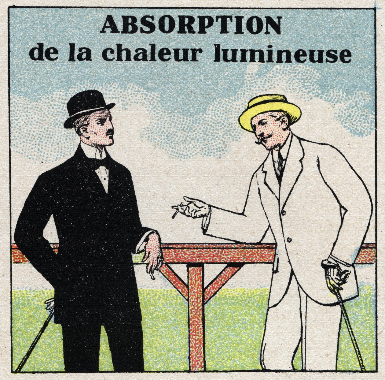 Radiation and conductibility: different light heat absorption depending on the colour of the clothing. Anonymous illustration from 1925. Private collection. av Anonymous Anonymous