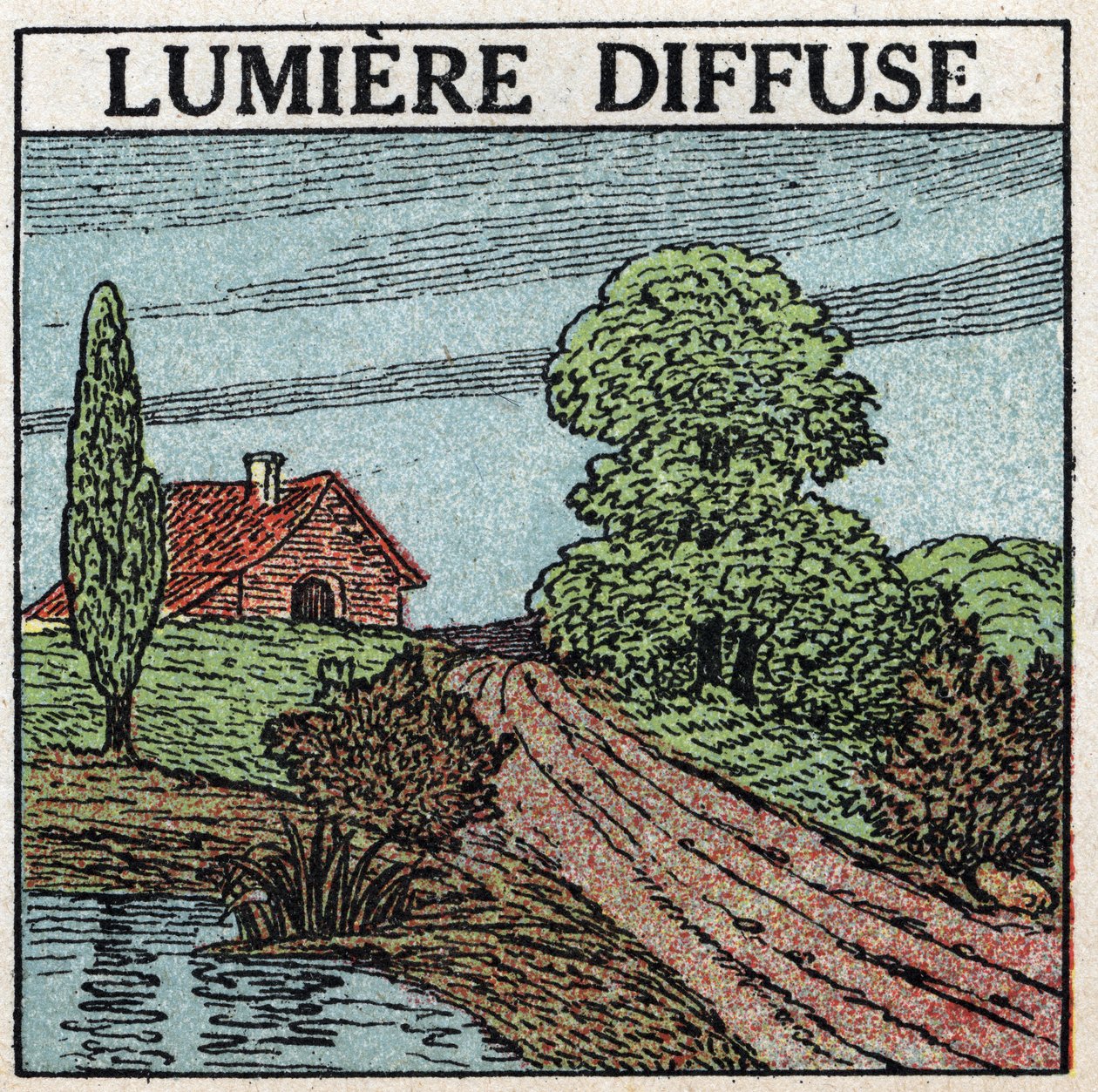 Reflection of light: diffused light is the light that illuminates bodies. Anonymous illustration from 1925. Private collection. av Anonymous Anonymous