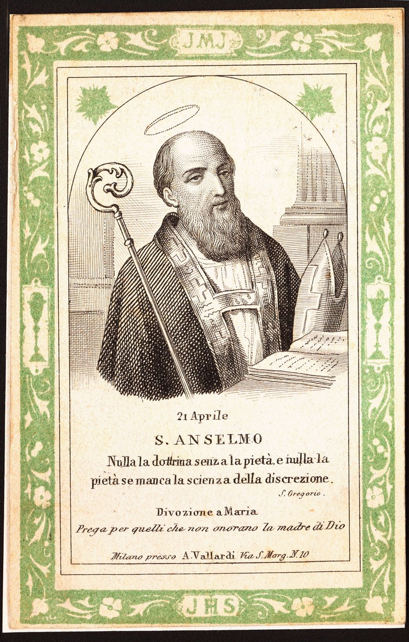 Representasjon av Saint Anselm Pious-bilde. Postkort. Begynnelsen av det 20. århundre. Privat samling av Anonymous Anonymous
